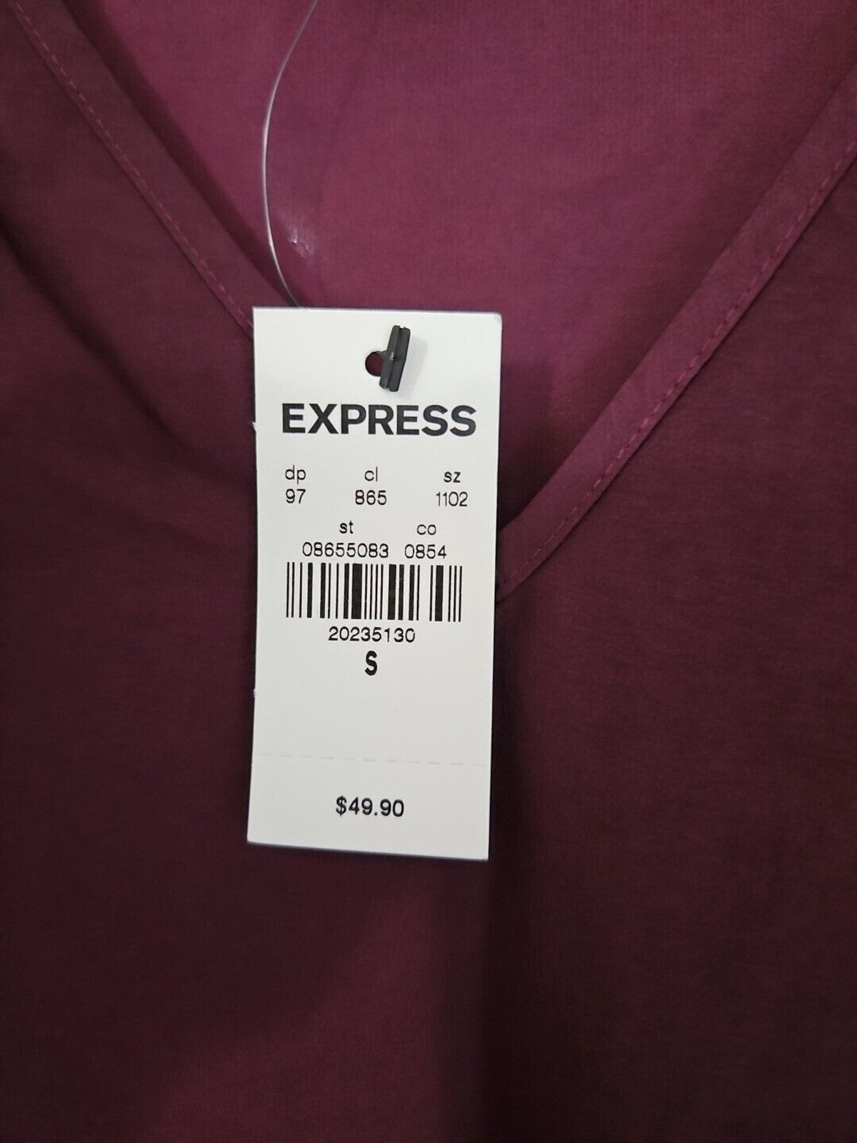 NWT Express V-Neck Balloon Sleeve Elastic Waist Burgundy Wine Top, Size S