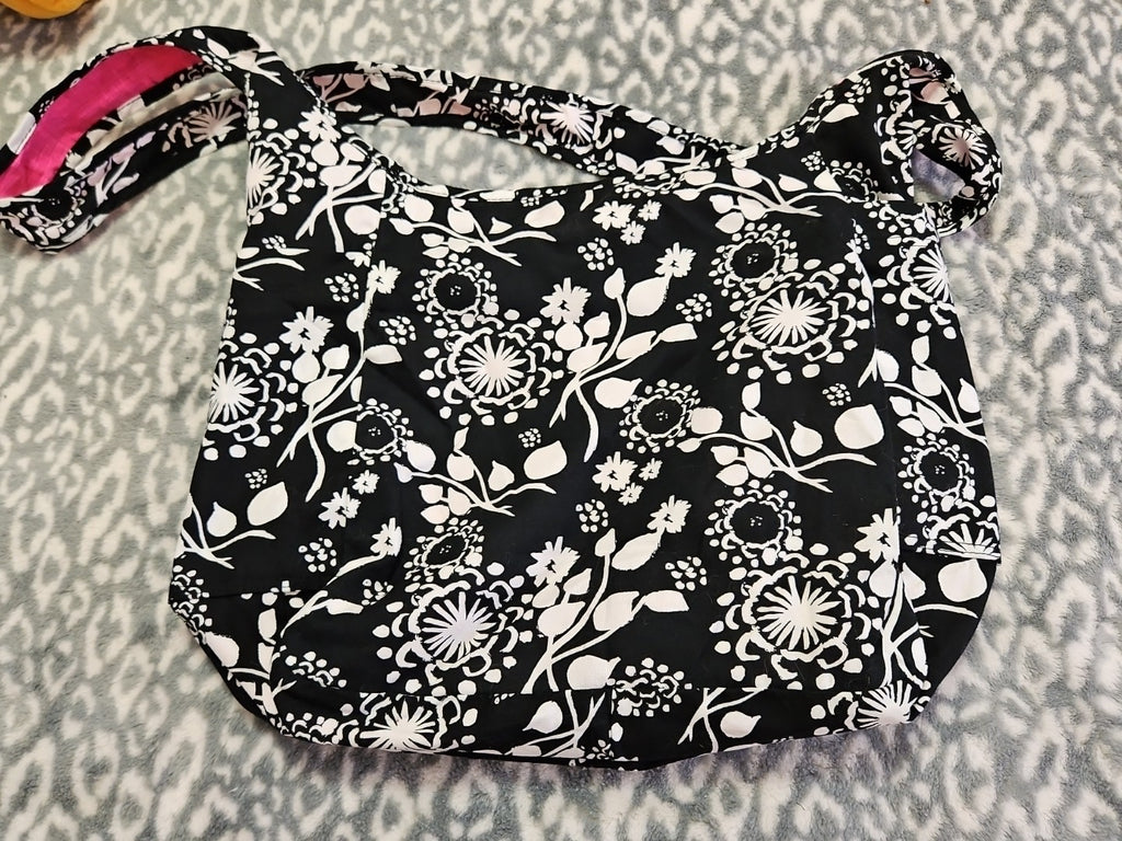 Thirty One Reversible Black Floral Brushstrokes Inside Out Reversible Tote Bag