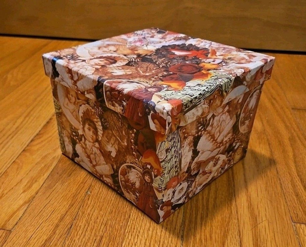 Elegant Storage Box Pink & Red Victorian Cherub Roses Pearls Theme 7" X 7" X 5"