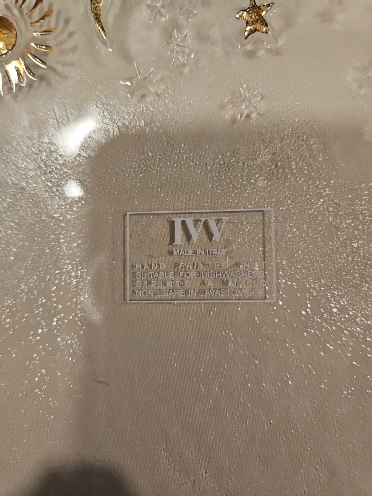 IVV Hand Painted Clear Glass Celestial Moon, Stars, Sun Plate 13.5" Gold Accents
