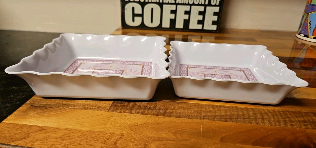 Set of 2 Temptations By Tara Old World Lilac Melamine Square Ruffled Dishes