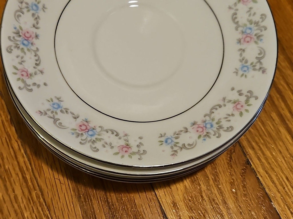 Dynasty China 6" Tea Cup Saucers Pink & Blue Floral Set Of 4 - Plates Only