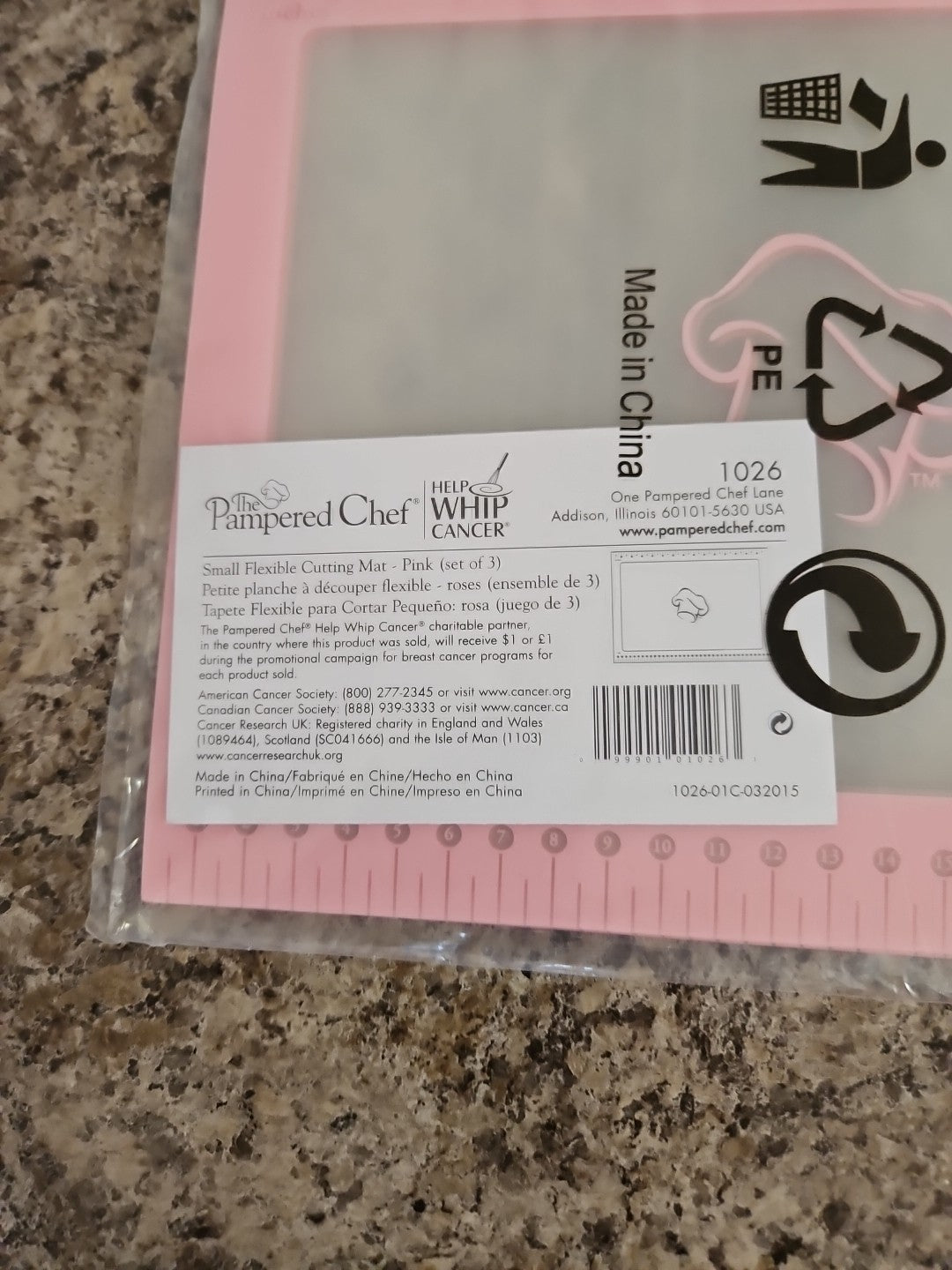 NIP Set Of 3 Pampered Chef Pink Whip Cancer Flexible Small Cutting Mats