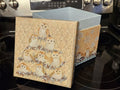 Elegant Storage Box Blue, Yellow, Silver Filigree Owl Print 9"x9"x5"