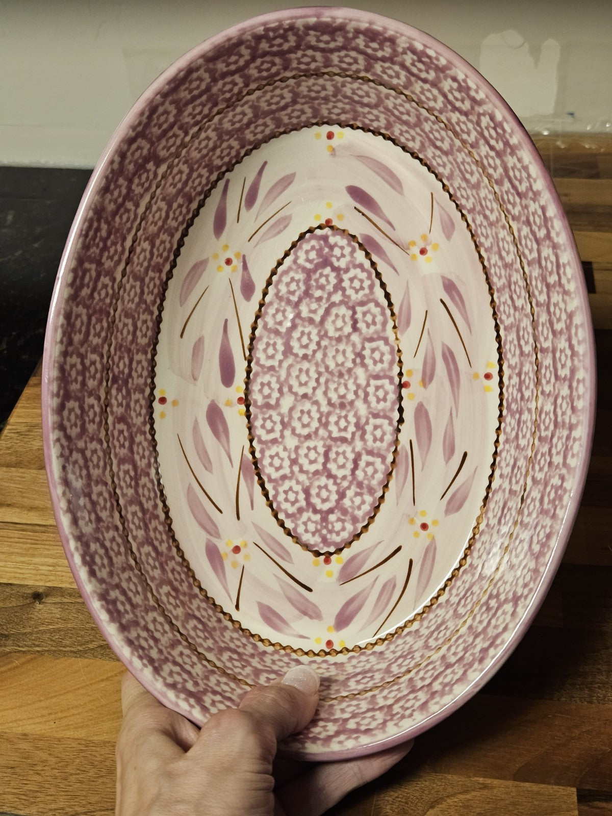 Temptations By Tara Old World Lilac Oval Baker 2.5 qt. Metal Rack & Trivet