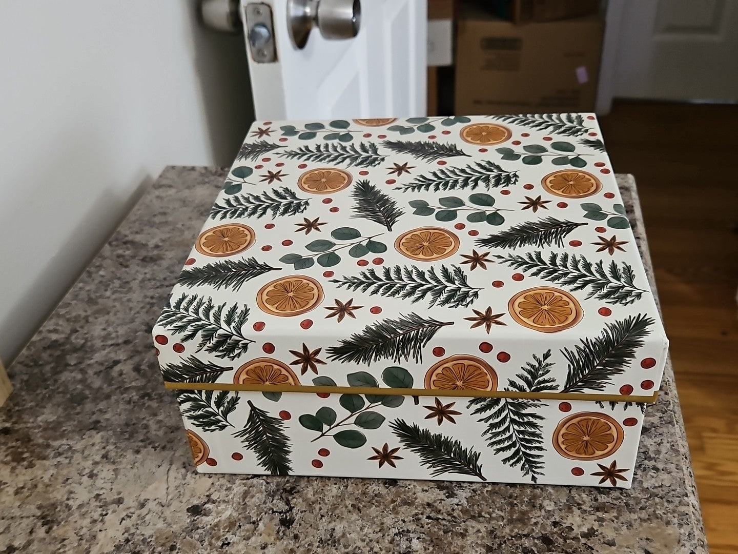 Lady Jayne Storage Box Citrus, Berry, Spice Greenery Holiday Theme 9"x9"x4"