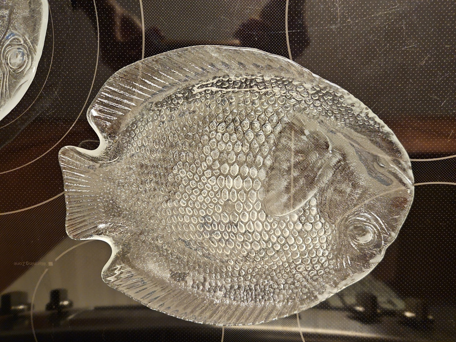 Vintage Arcoroc France “Poisson” Clear Fish Shaped 15.5” Platter W/ 8 10” Plates