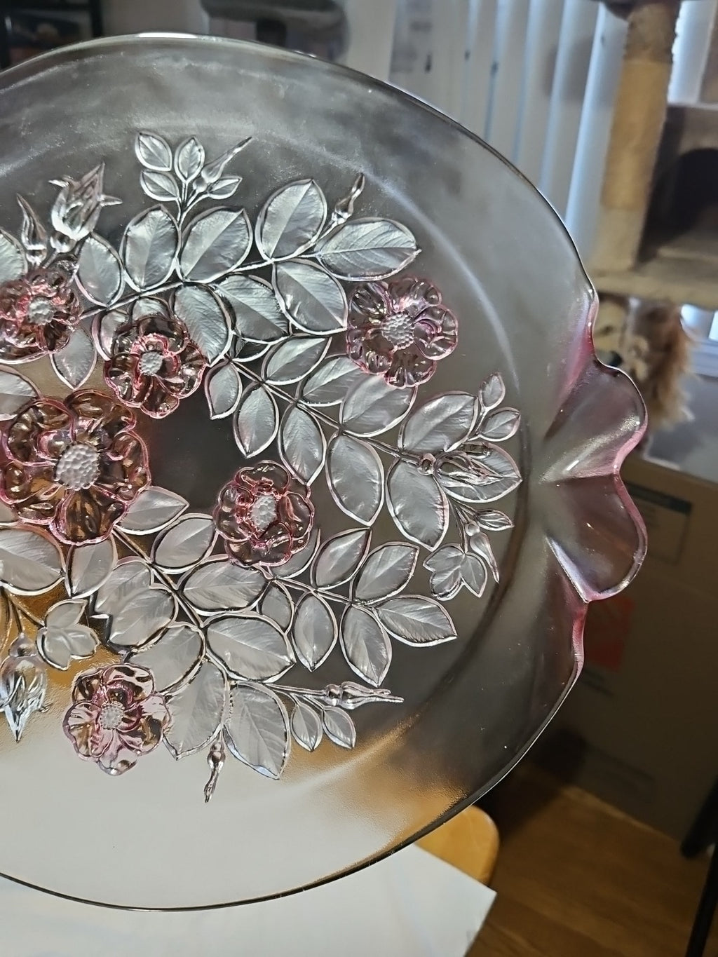 Mikasa Rosella 14" Cake Plate Floral Pattern Pink Roses With Frosted Leaves