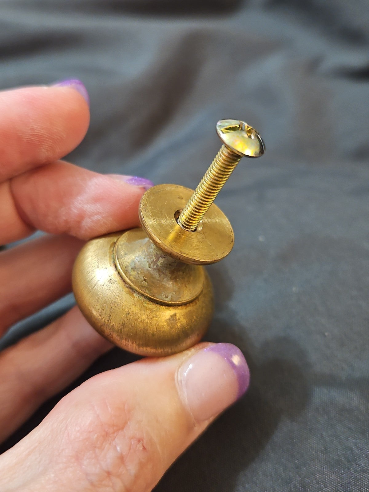 Set Of 2 Brushed Satin Finish Brass Cabinet Knobs Drawer Pulls 1.25" Diameter