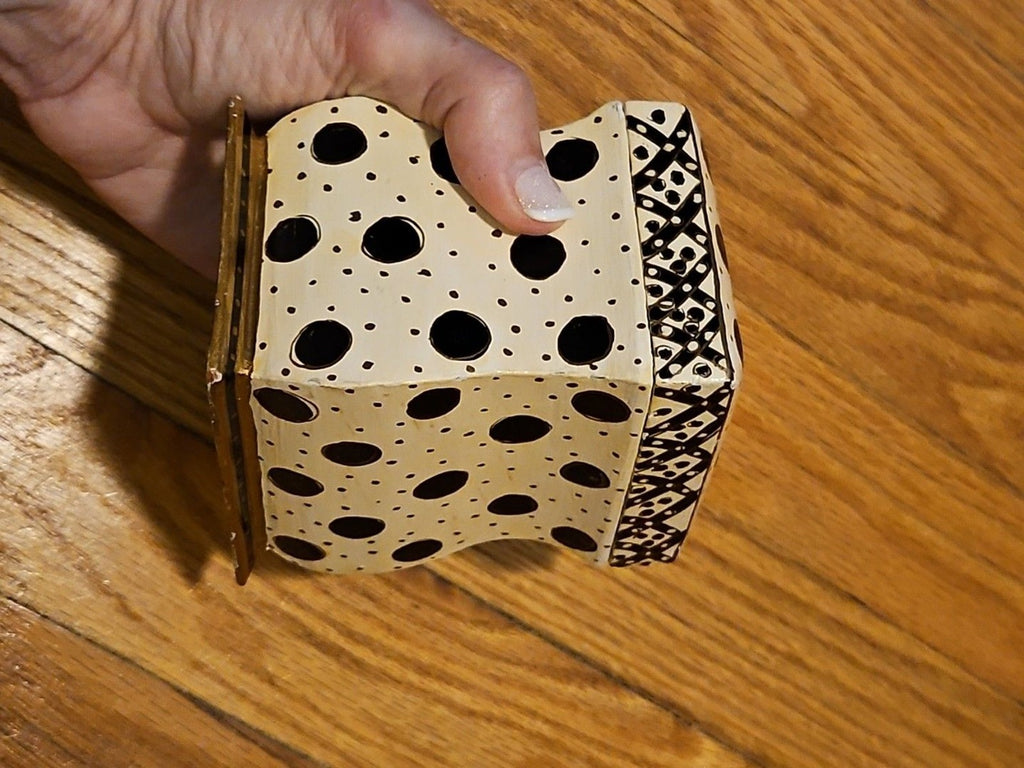 Hand Painted Black, White & Gold Wood 2 Deck Playing Card Holder Canasta Bridge