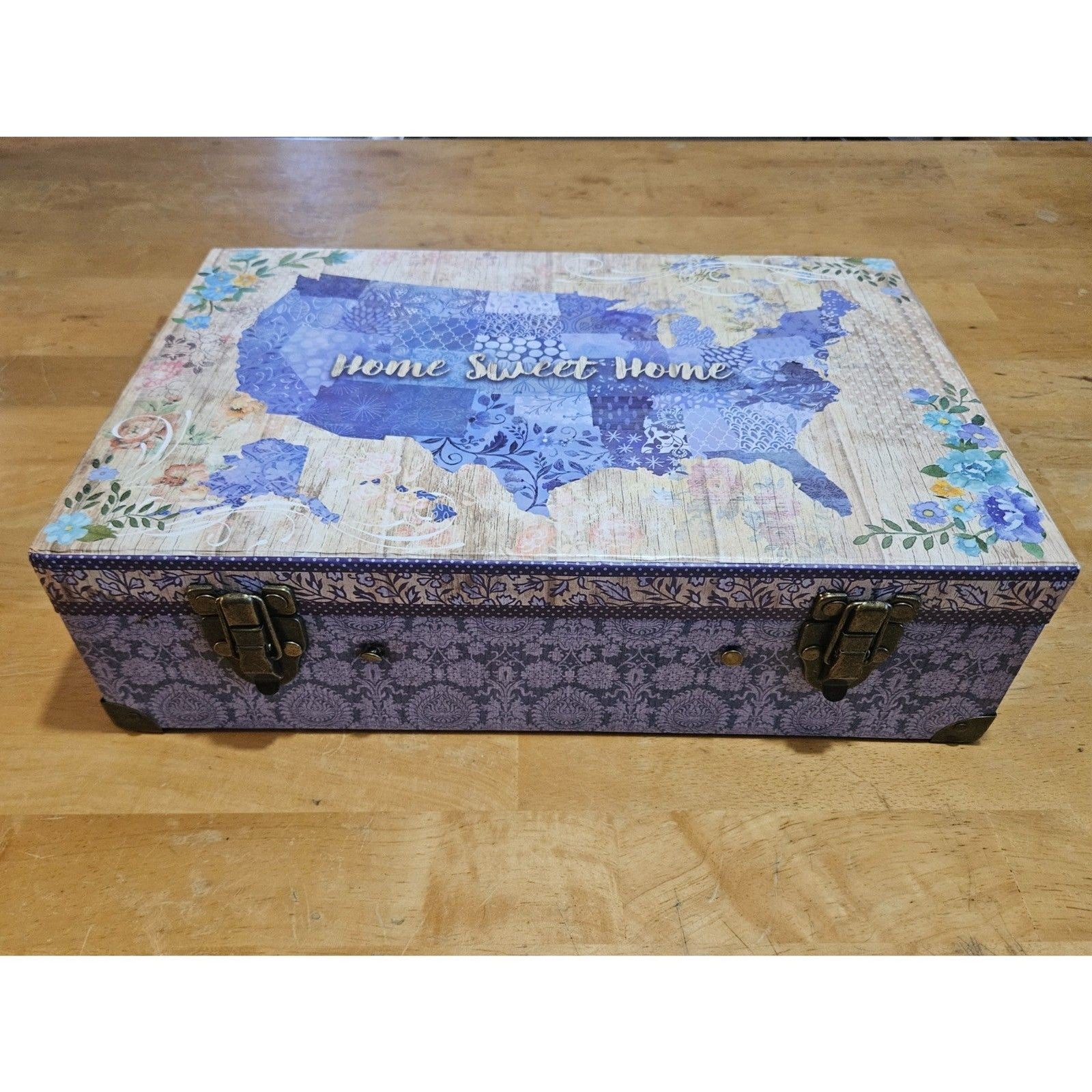 Rustic Shabby Chic Lavender "Home Sweet Home" Storage Trunk Box 15.5"x10"x4.5"