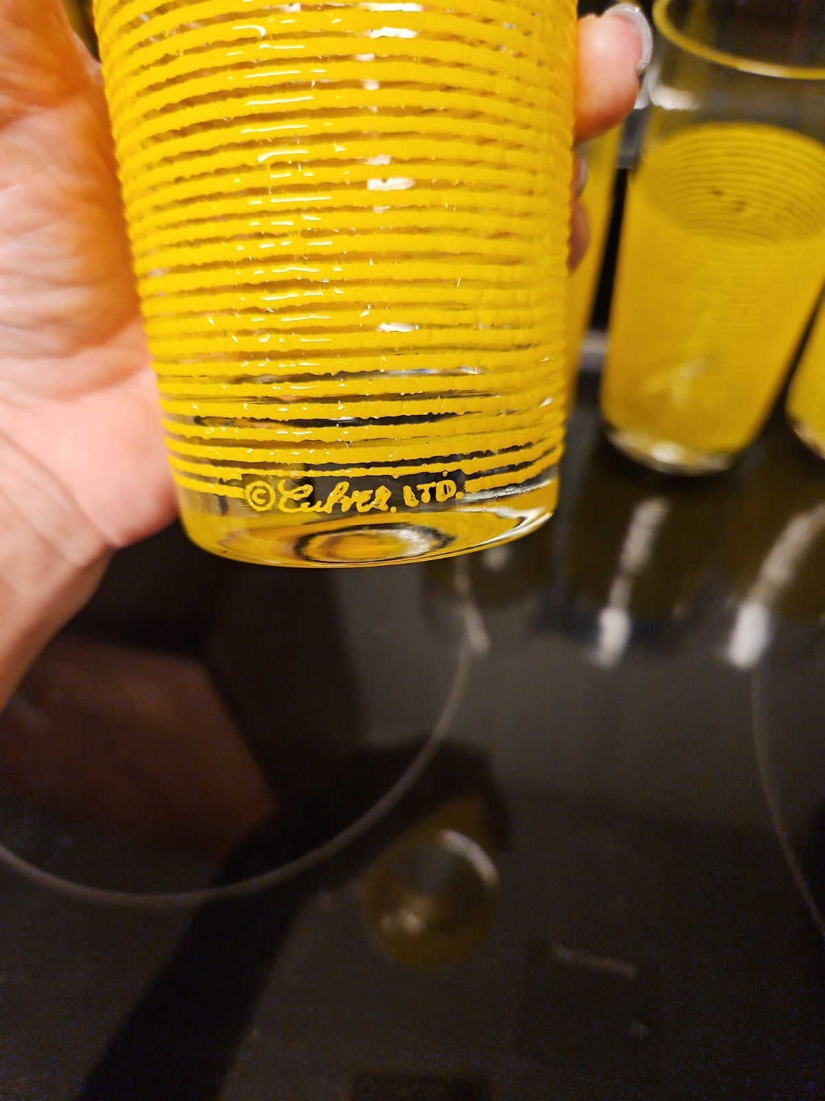 Set of 7 Vintage Culver Yellow Icicle Glasses Spaghetti String Glasses Rare!