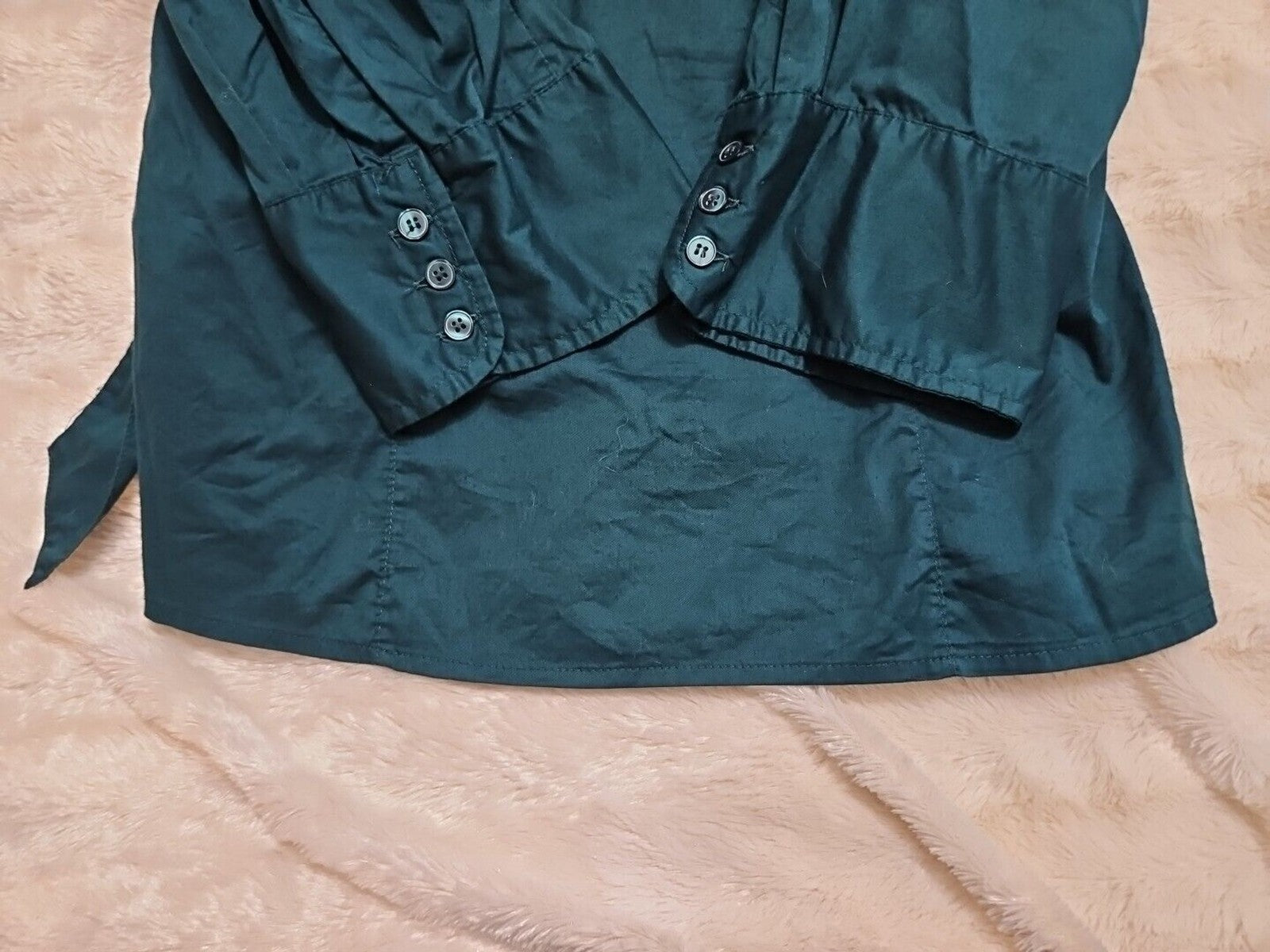 H & M Women's Side Tie Rouched Neck Blouse Size 4 Forest Green 3/4 Sleeve
