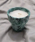 Cute Artistic Decor Candle In Green & Black Wash Clay Pot 3in X 3in