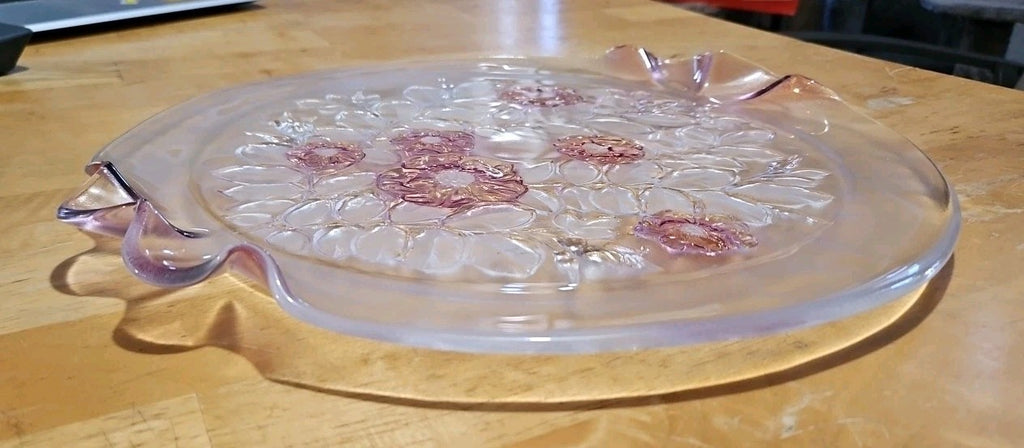 Mikasa Rosella 14" Cake Plate Floral Pattern Pink Roses With Frosted Leaves