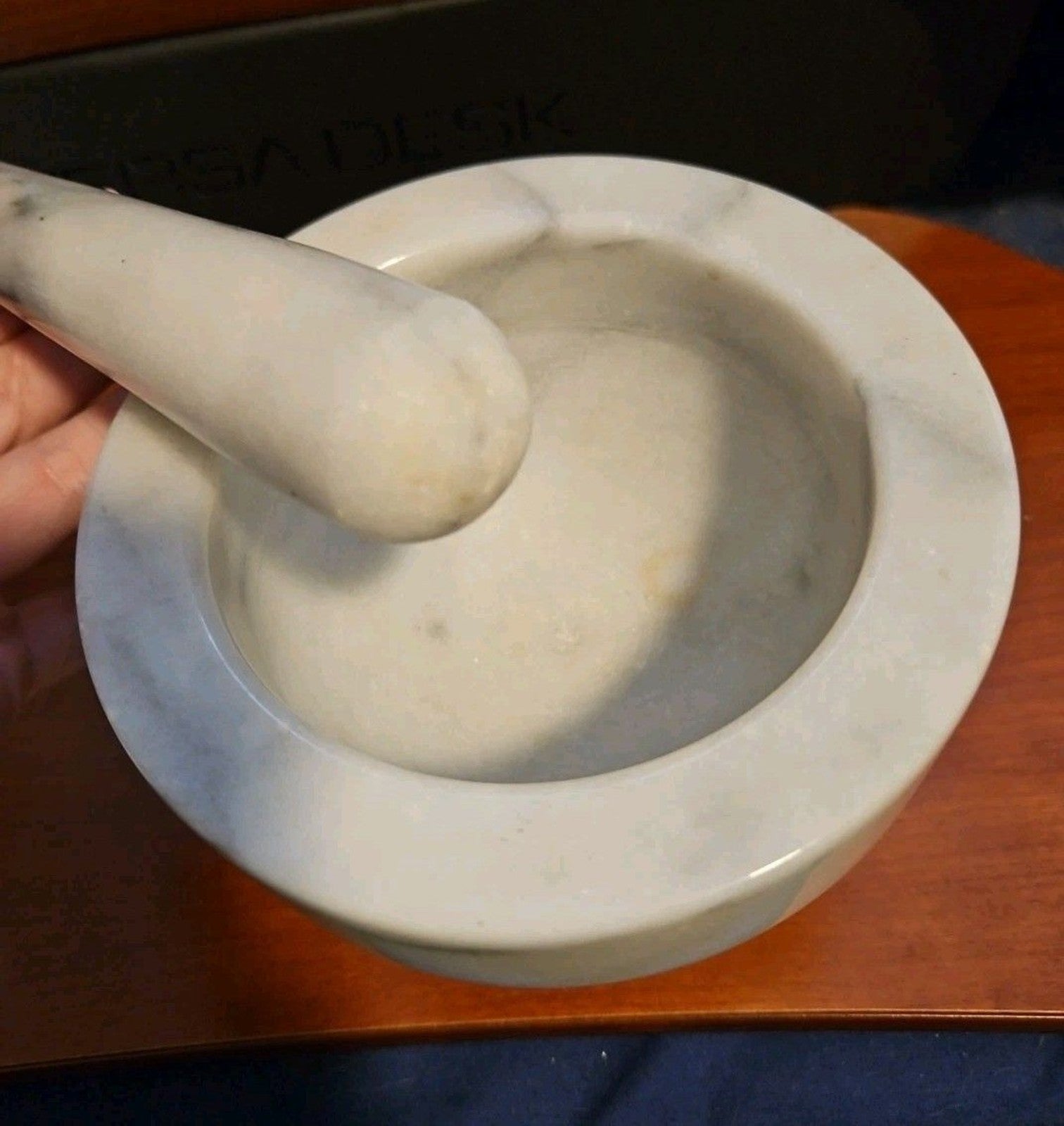 Elegant Vintage 90's White & Grey Marble Mortar & Pestle 5" X 4.25"