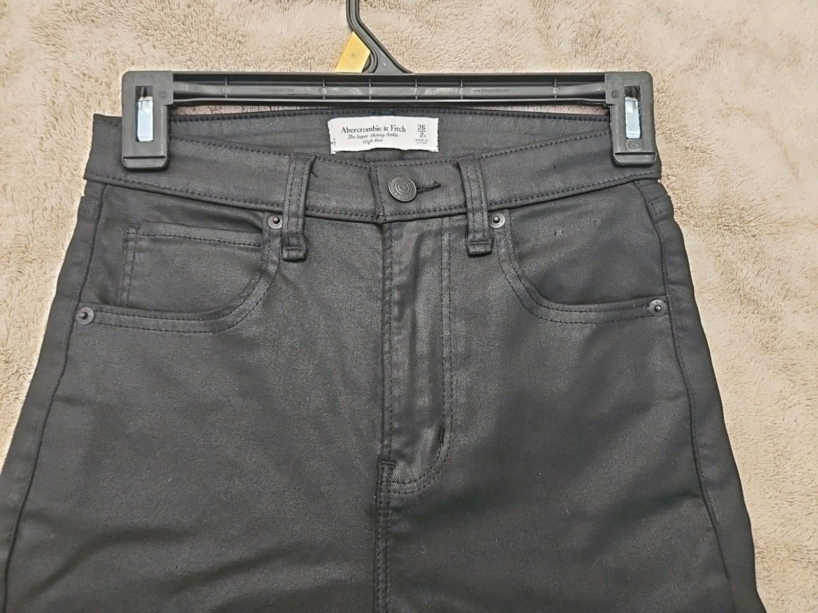 Abercrombie & Fitch High Rise Super Skinny Ankle Black Coated Jeans Size 2