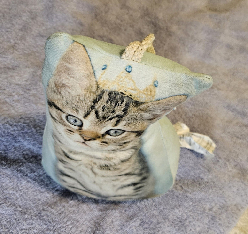 Rachael Hale Cat Kitten Doorstop Tiara Crown Blue Bean Bag w/ Handle