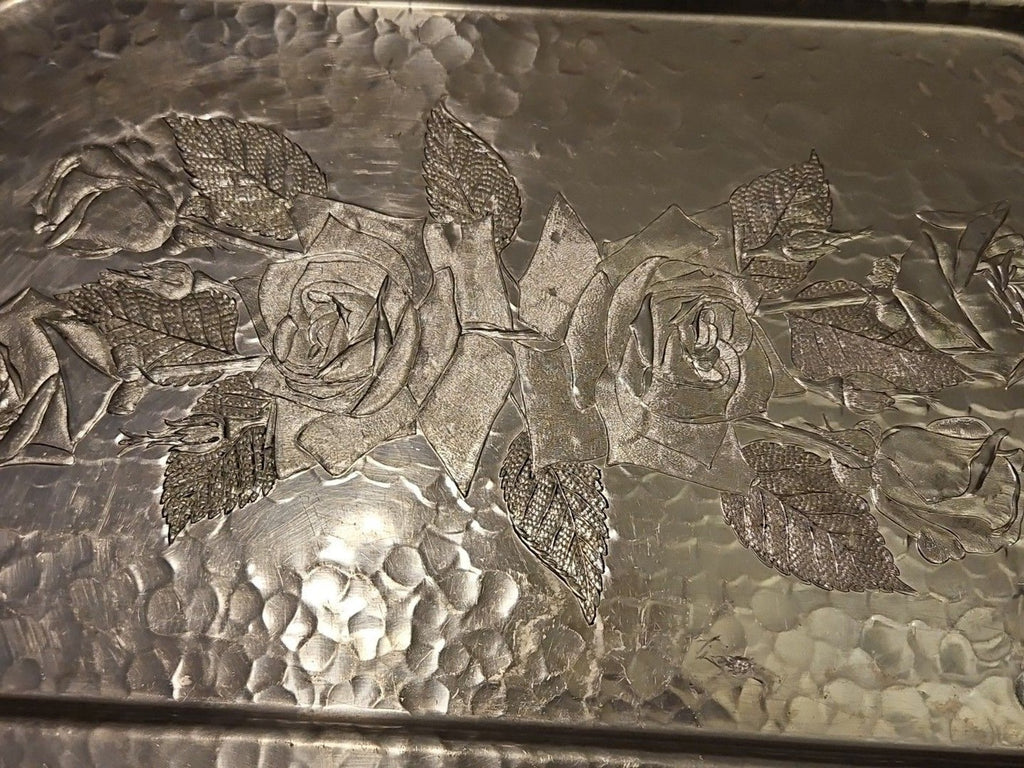 VINTAGE CONTINENTAL SILVER CO WILD ROSE BRILLIANTONE #1023 HAMMERED SERVING TRAY