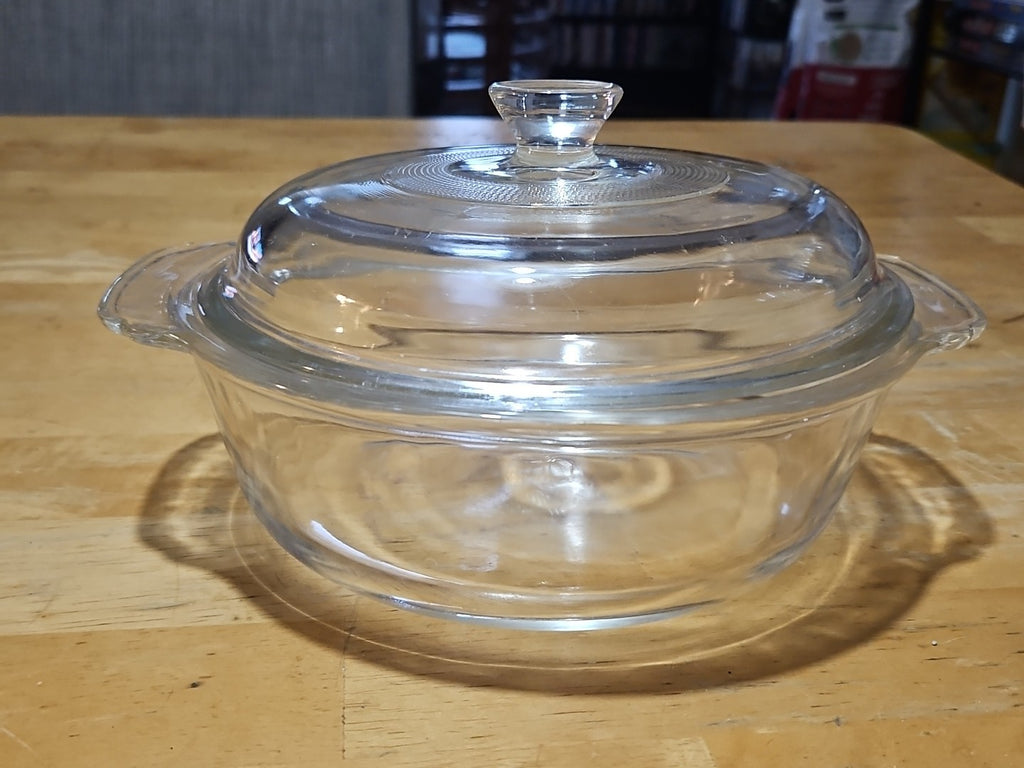 Vintage Fire King 9" Clear Glass Casserole Dish with Lid 1-1/2 Quart 50s 437-408