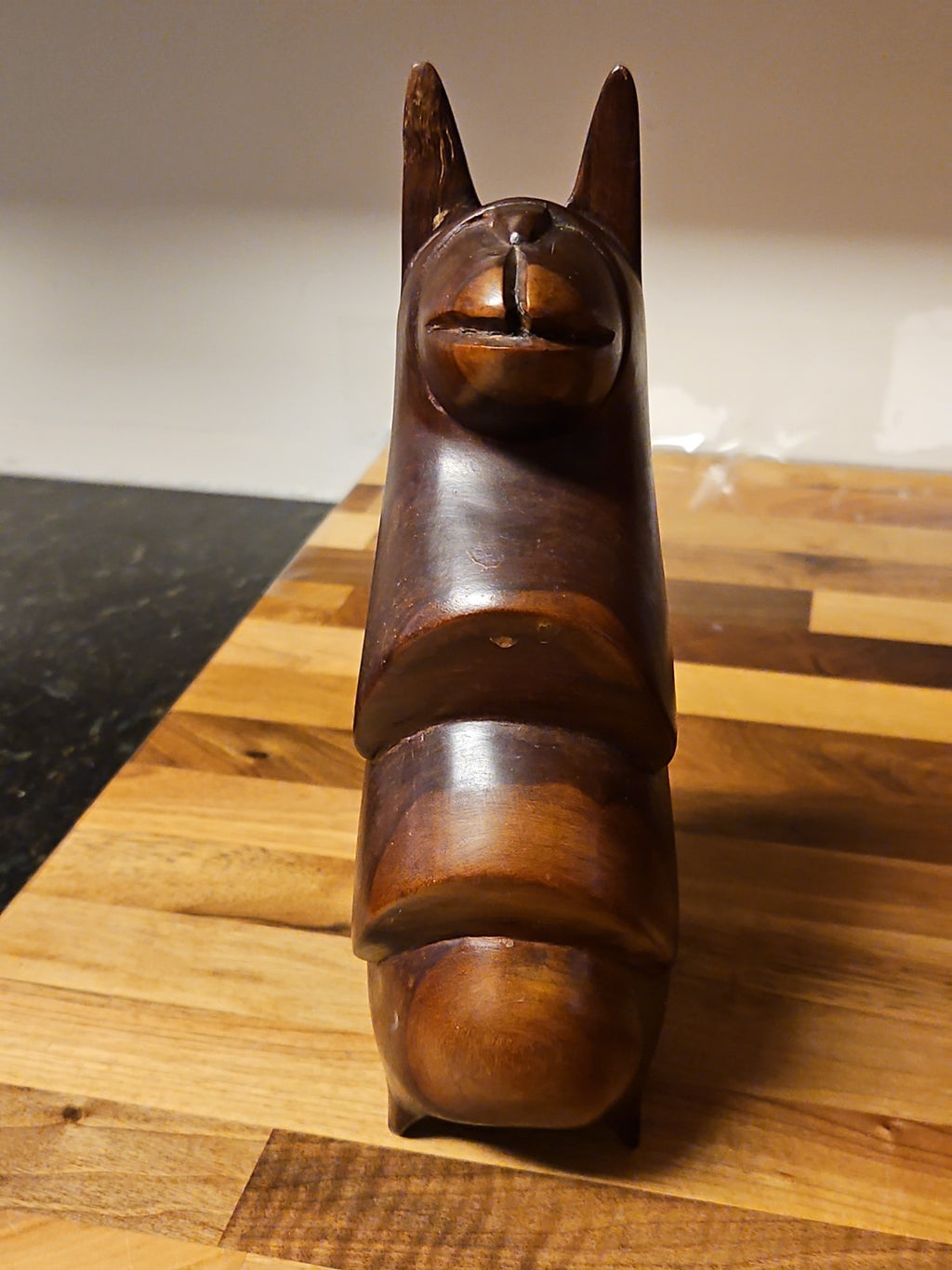 Vintage MCM Mahogany Wood Carved Llama Figurine 10" X 6"