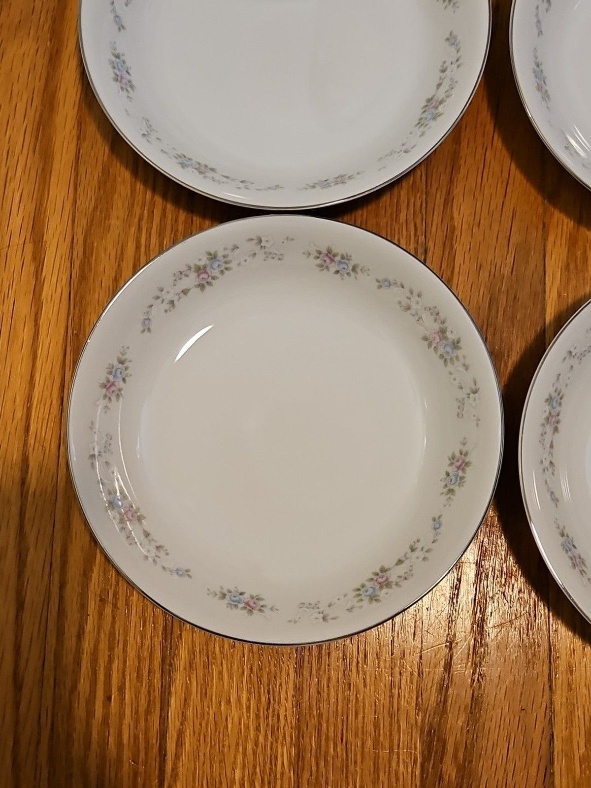 Carlton China Corsage 481 Japan 7 3/4" Soup Bowls Pink & Blue Floral Set Of 4