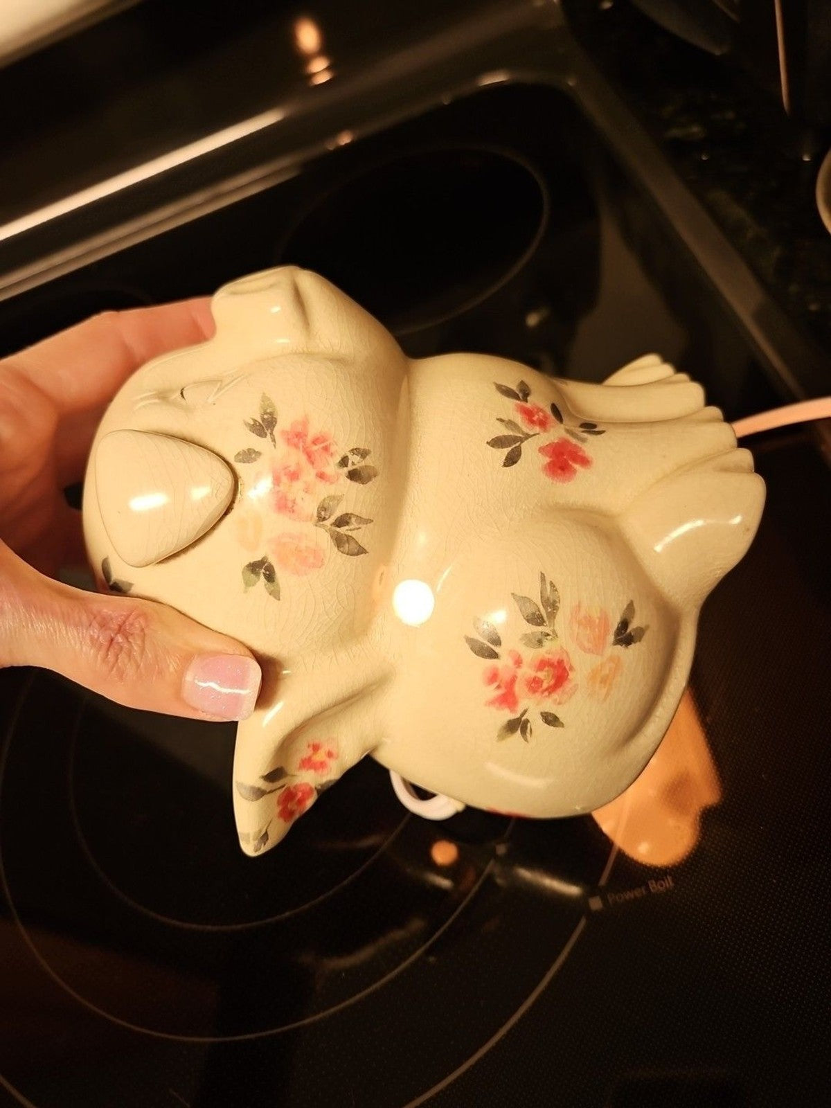Vintage Intertek Ceramic Winged Pig Floral Lamp Model Sc-824 6" - Works!