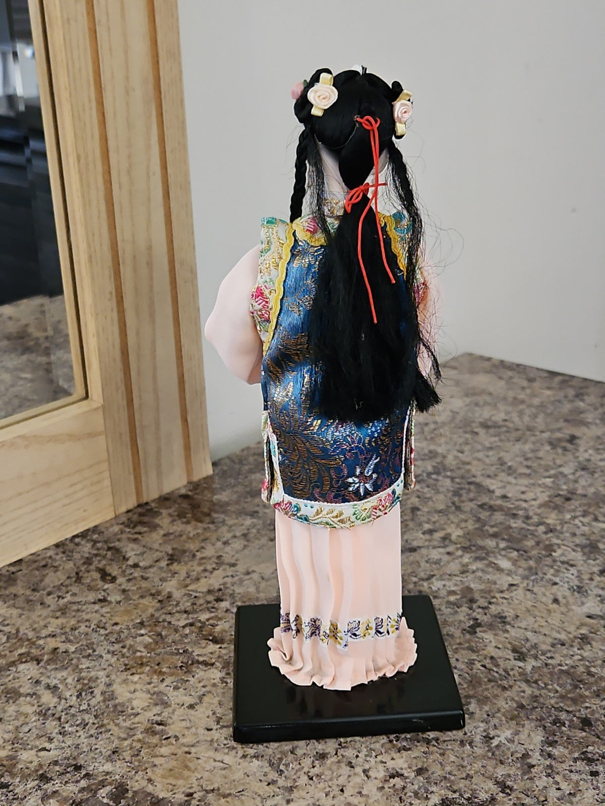 Vintage Chinese Heritage Doll Collector's Doll 10" Peach Embroidered Dress