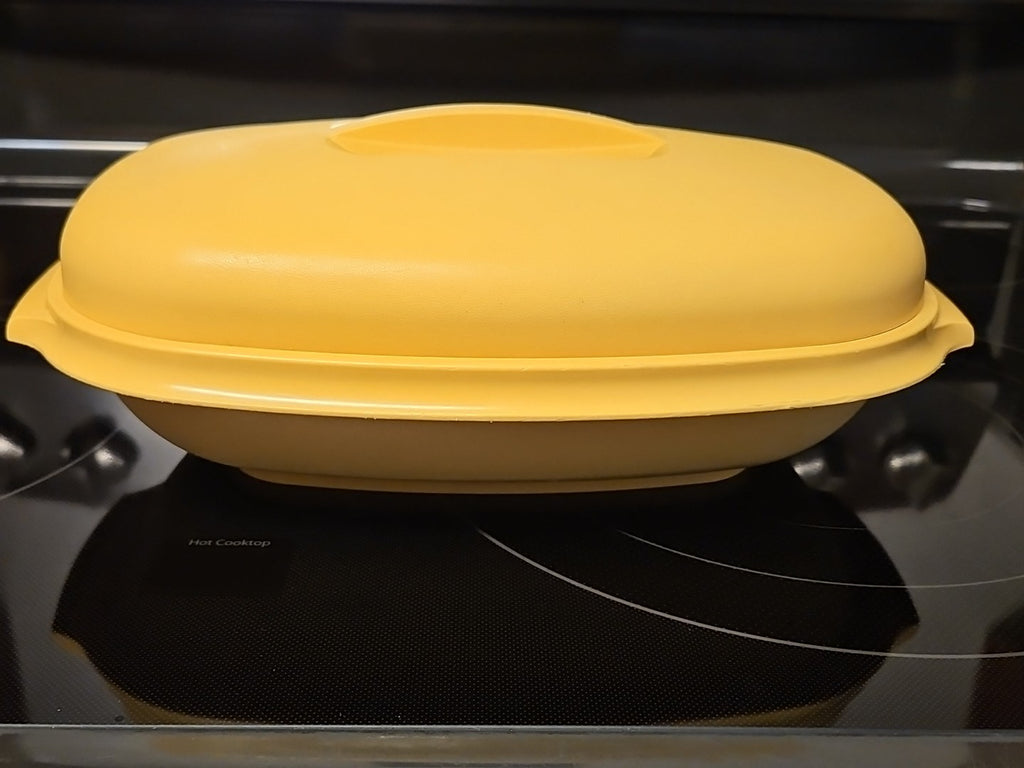Vintage Tupperware Microwave Steamer #1273 Harvest Gold 3 Piece Set