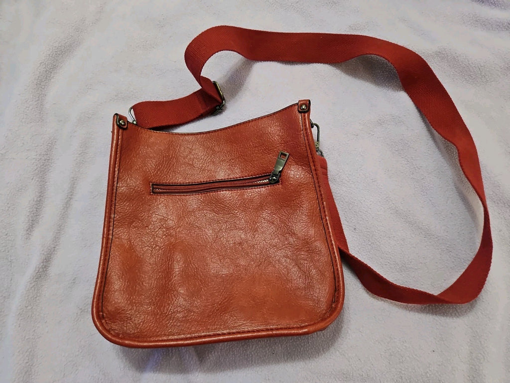 Jen & Co. Posie Vegan Leather Crossbody Rust Red Color EUC