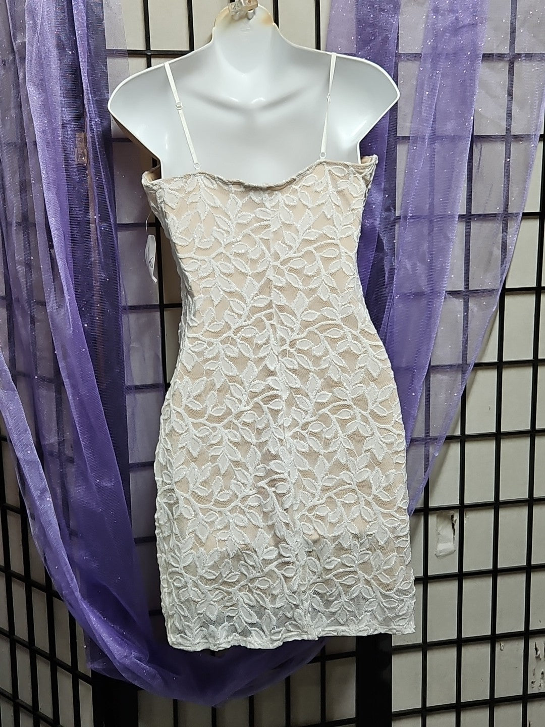 Windsor Picture Perfect Glitter Lace Short Rouched Dress NWT Women's L