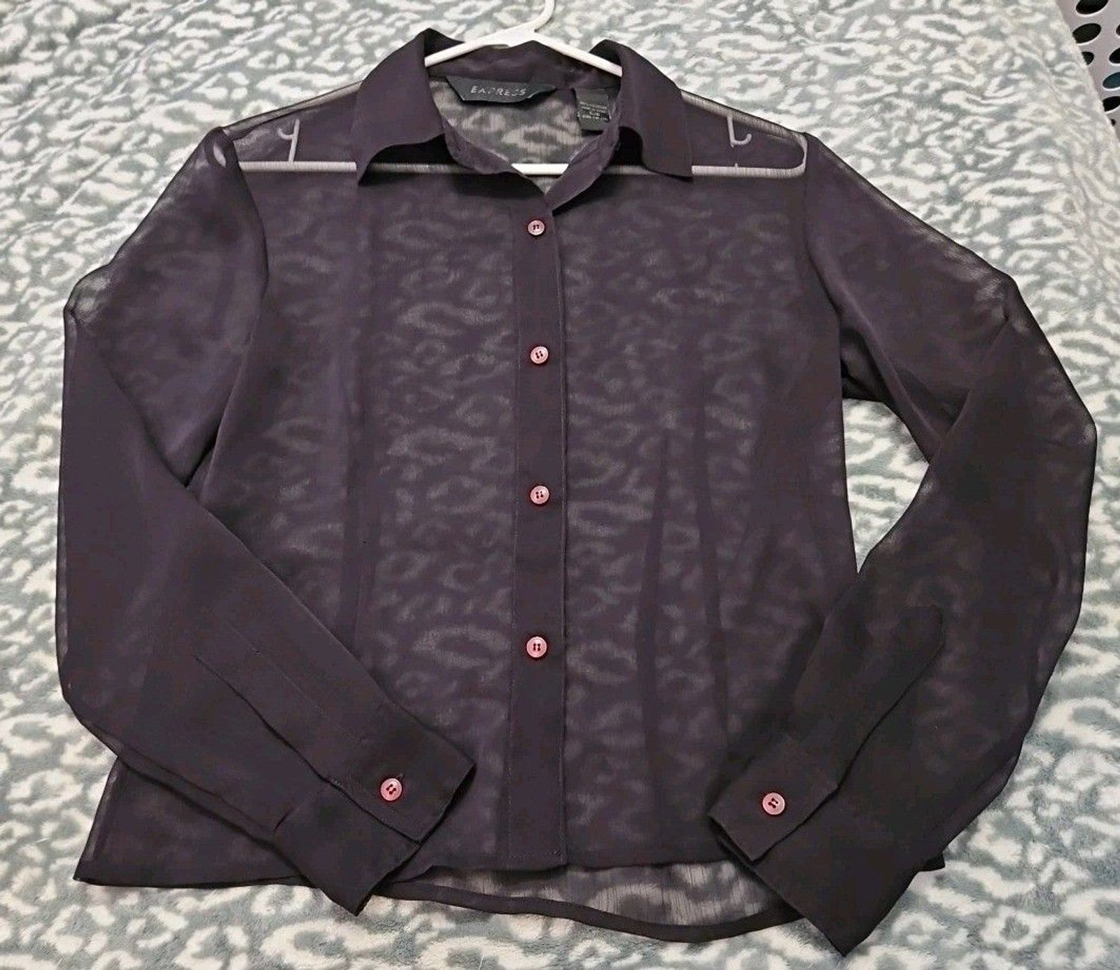 Vintage Express Women’s Sheer Plum Purple Button Up Long Sleeve Shirt Size 5/6