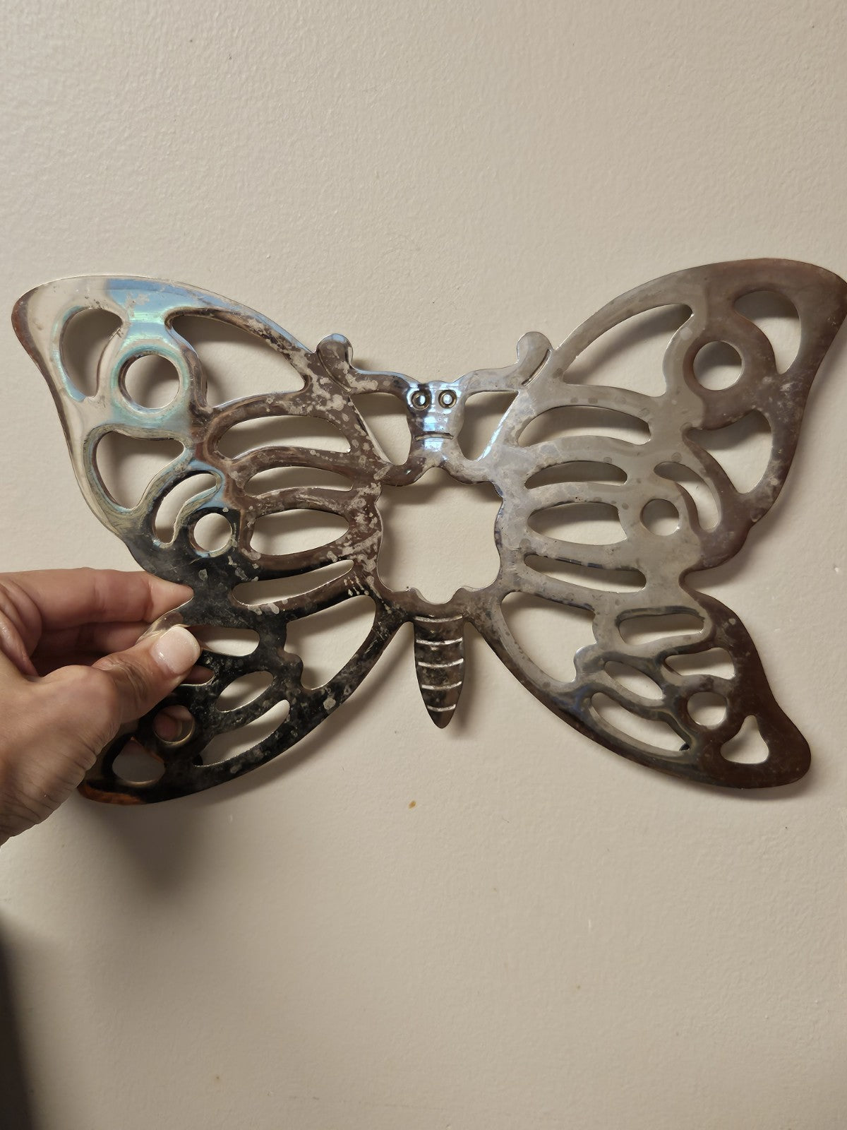 Vintage Butterfly Silver Plated Trivet Wall Hanging 1970s Made In Italy 11"