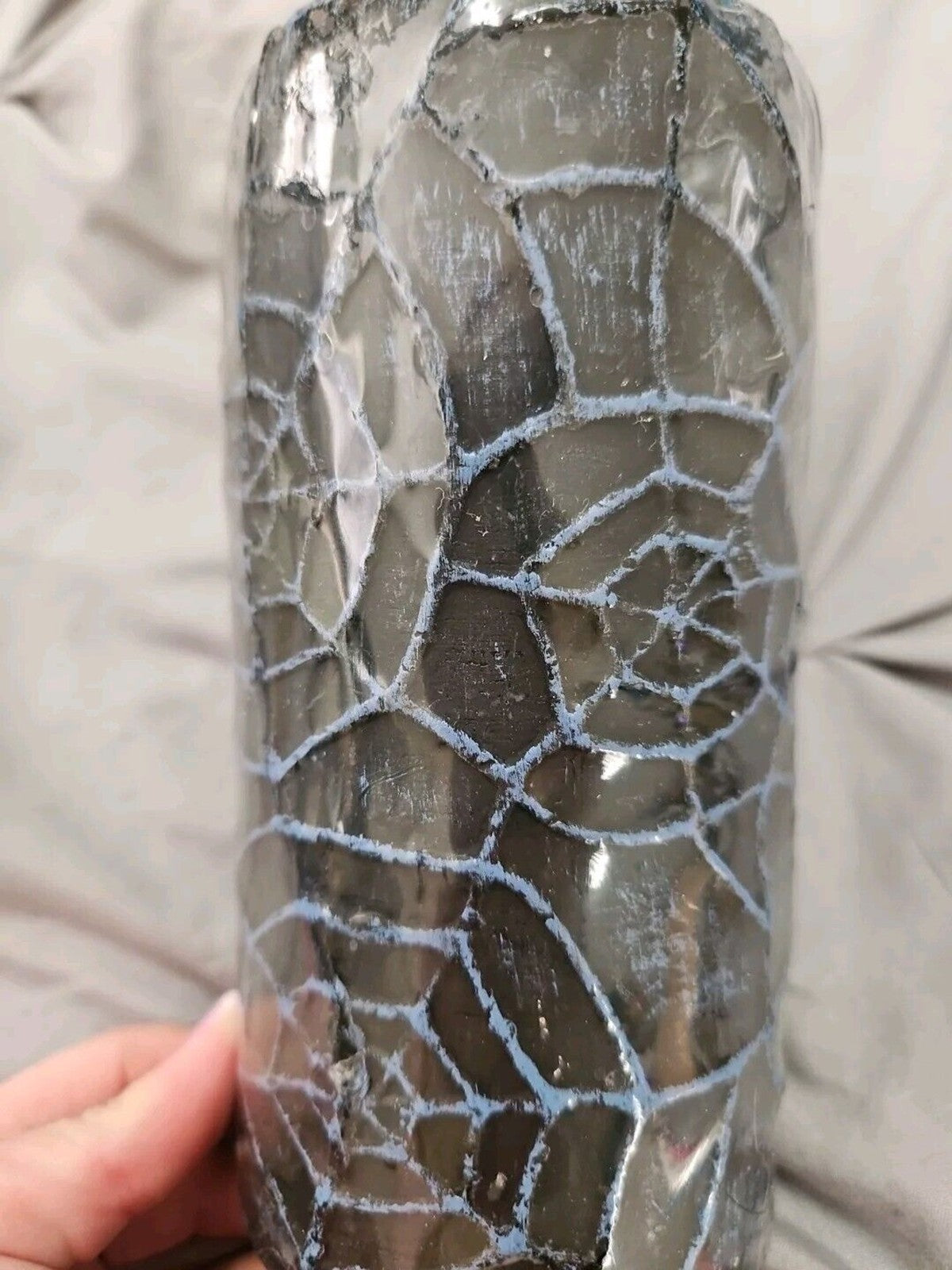 NEW Black & Blue Halloween 3D Raised Spider Web Pillar Candle 6in X 3in