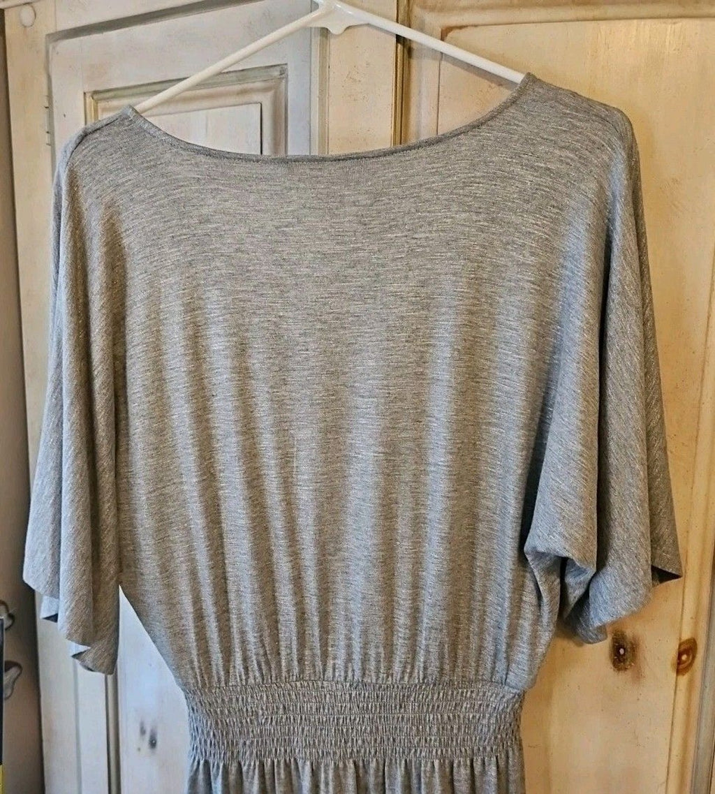 White House Black Market Mini Dress Sz XS Gray Silver Metallic Elastic Waist