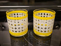 Set Of 4 Vintage MCM Lowball Rocks Glasses Yellow & White Hexagon Weave