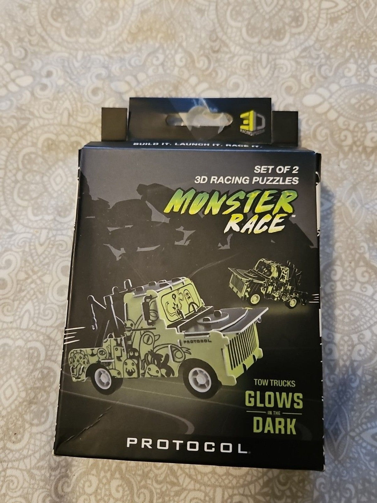 Protocol Monster Race Glow in Dark Racing Tow Trucks 3D Set of 2 Puzzles NIP