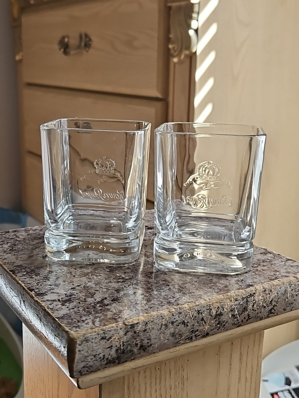 Set Of 2 Y2K Millennium Crown Royal Whiskey Rocks Glasses Embossed Logo W/ 2000