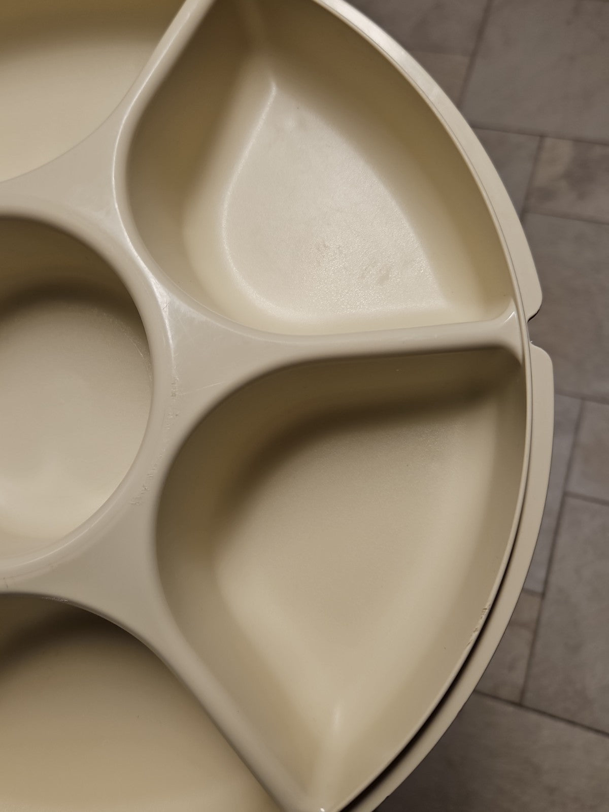Tupperware Divided Serving Tray 1665-3 Almond With Lid & Dip Bowl 2 pc set