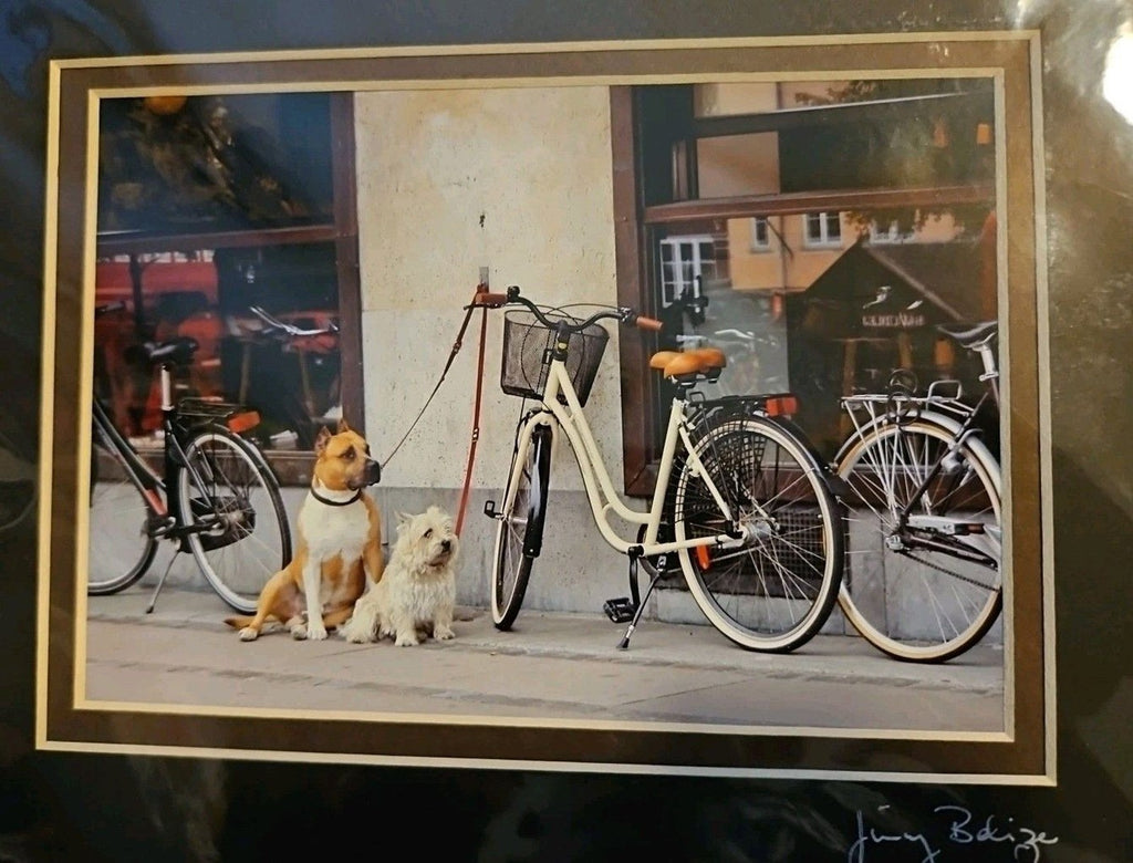 NIP 8" x 10" Matted 5" x 7" Print Dogs With Bicycles By Jimmy Beliz/Jim Goodman