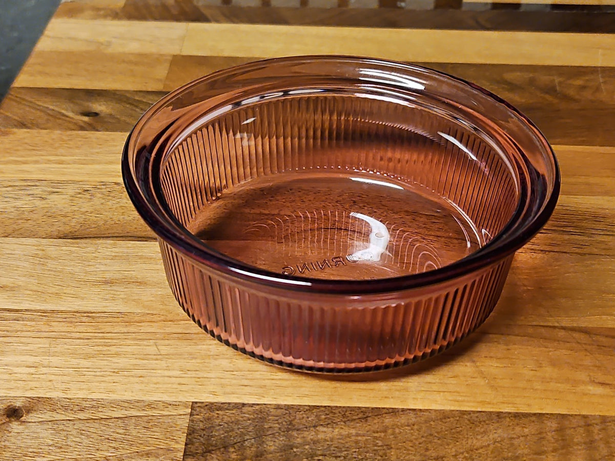 Vintage Corning Ware Ribbed Cranberry Glass Dish 1 Pint C-16-B Dish Only