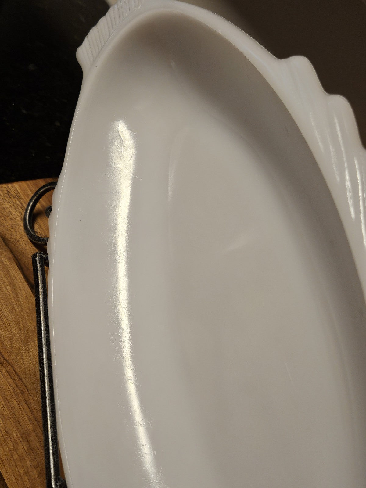 Vintage GlasBake Milk Glass Large Fish Serving Platter 18" x 8.5" Reversed Stamp