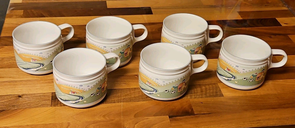 Set Of 6 Vintage 1998 Studio Nova Stoneware Mugs Homecoming 8 oz Y2317 EUC