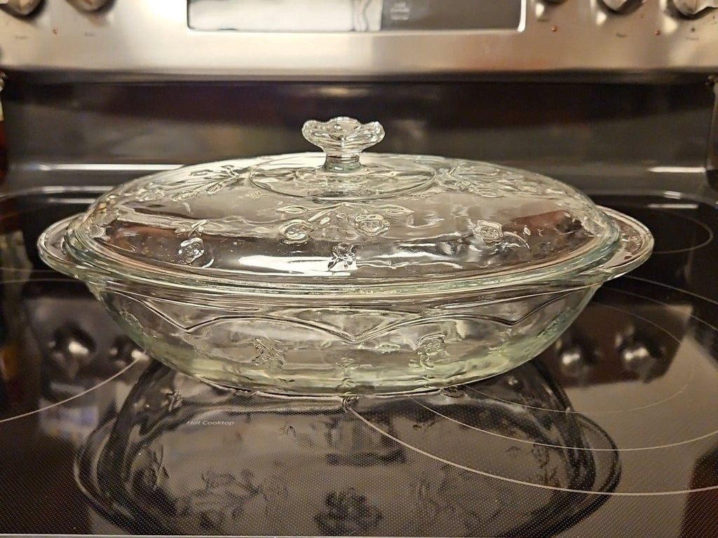 Vintage 90s Anchor Hocking Savannah Floral Glass 2 Qt Casserole Dish W Lid