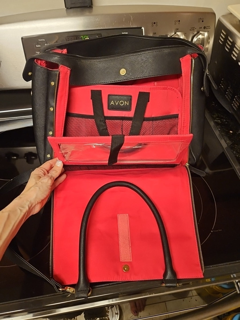 Avon Consultant Premier Beauty Business Tote Bag Purse Black & Pink With Insert