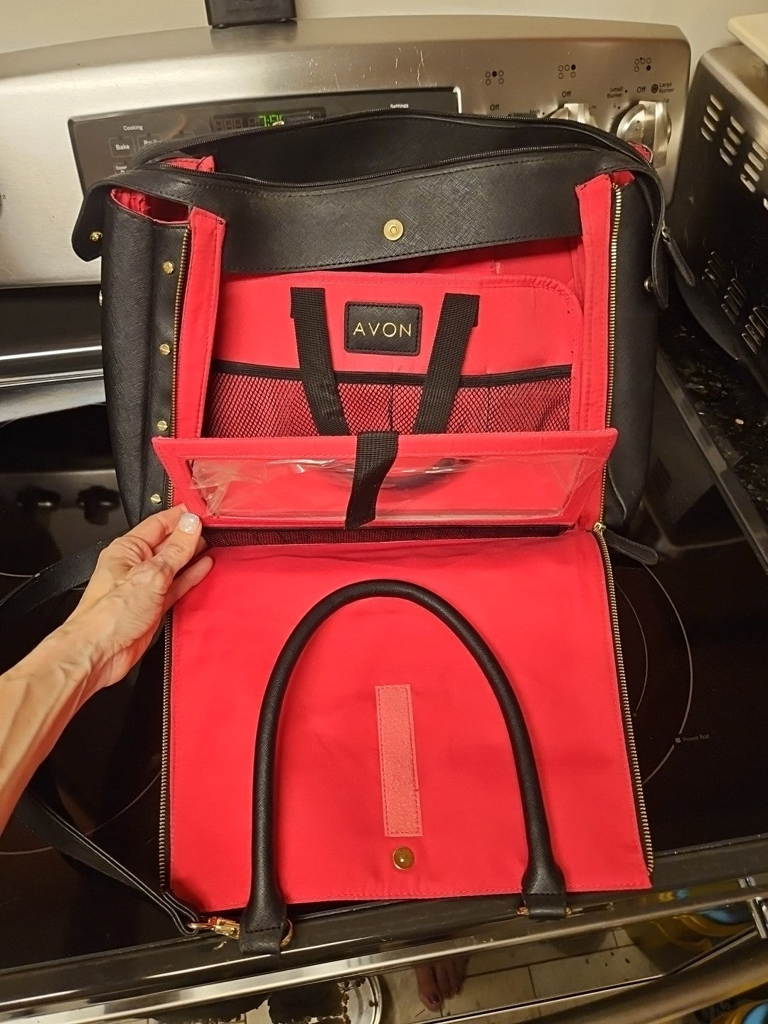 Avon Consultant Premier Beauty Business Tote Bag Purse Black & Pink With Insert