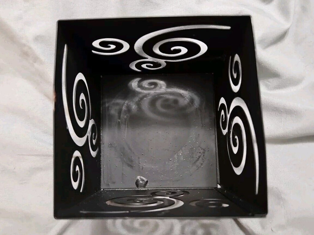 Matte Black Finish Metal Square Candle Holder 3.5in X 3.5in Spiral Cut Out