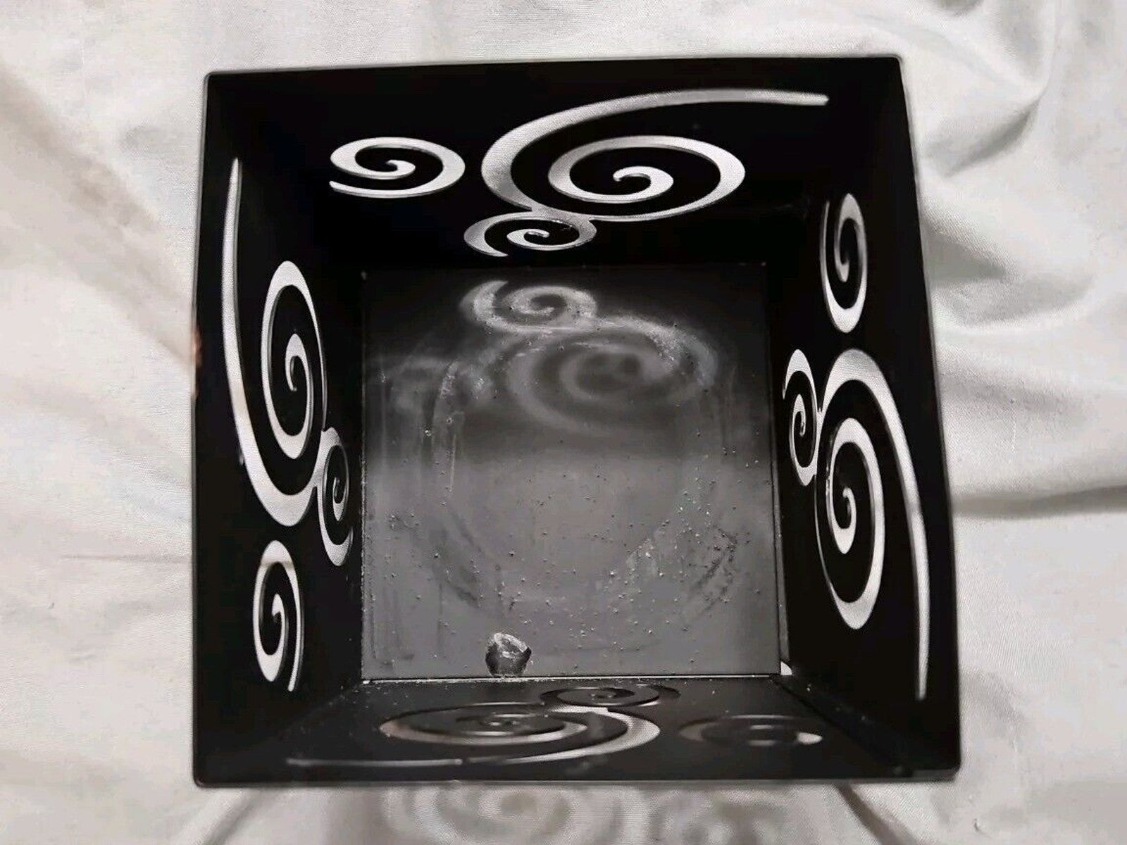 Matte Black Finish Metal Square Candle Holder 3.5in X 3.5in Spiral Cut Out