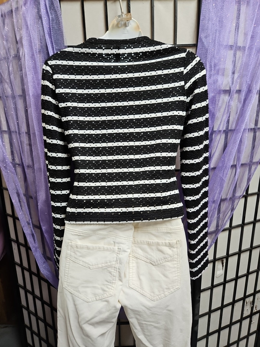 H&M Divided Button Front Black & White Striped Light Weight Cardigan, Size S