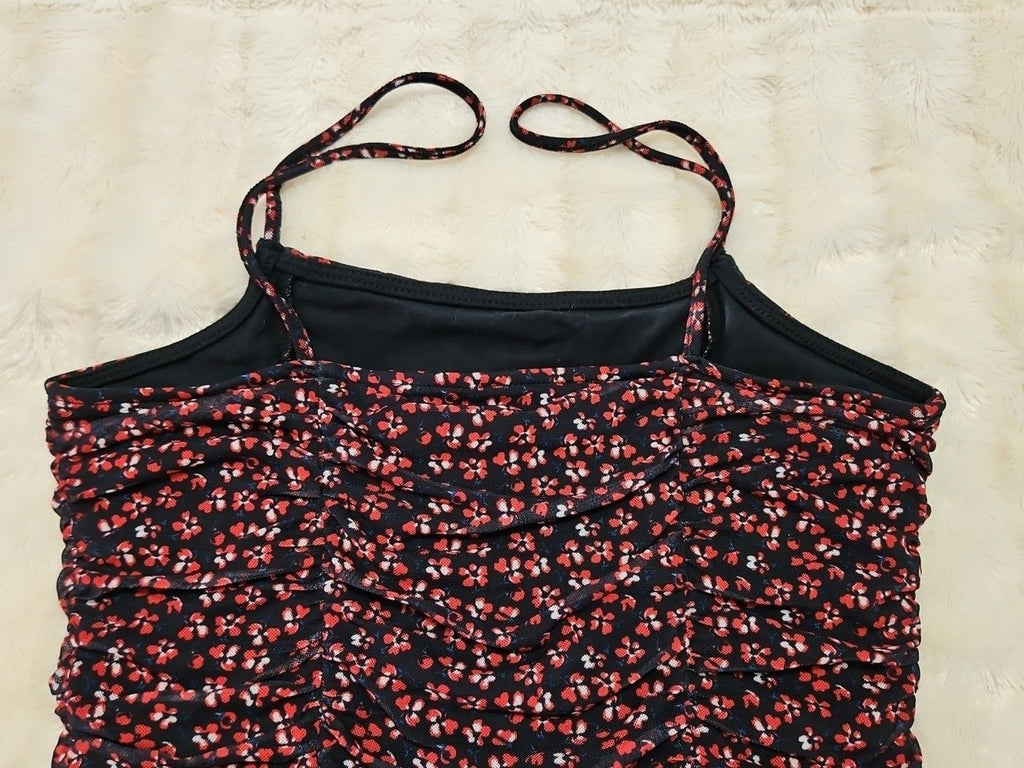 Abercrombie & Fitch Black & Red Floral Ruched Spaghetti Straps Dress Sz S